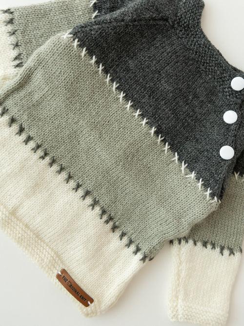 Embroidered Handmade Sweater- Dark Grey & White