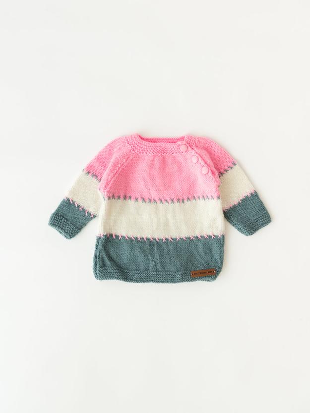 Embroidered Handmade Sweater- Baby Pink & Grey