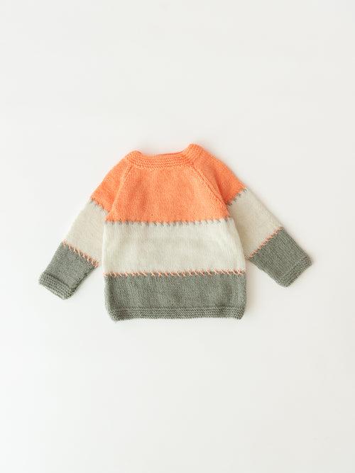 Embroidered Handmade Sweater- Peach & Grey