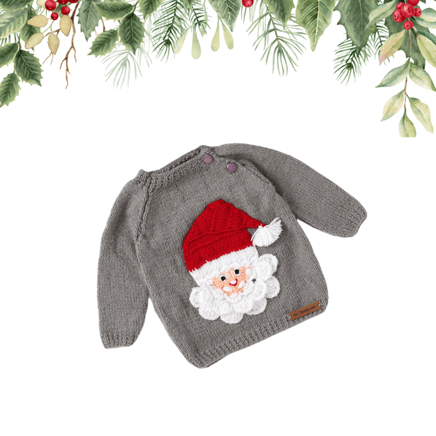 Handmade Santa Embellished Sweater- Grey