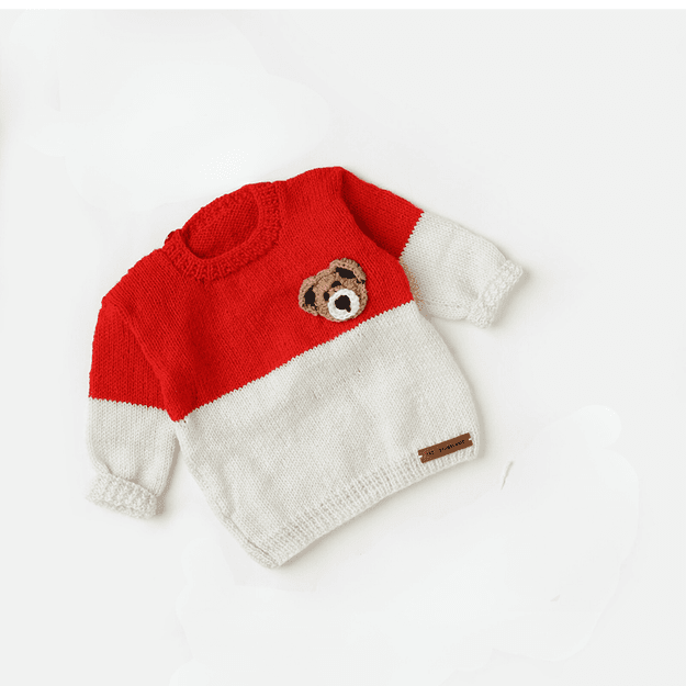 Cuddly Bear Sweater - Red & White