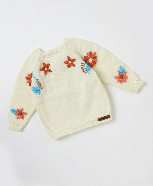 Flower Embroidered Dungaree Set- Rust & Cream