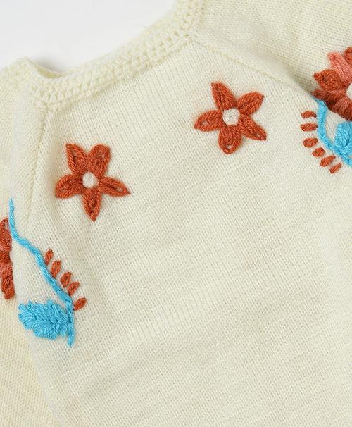Flower Embroidered Dungaree Set- Rust & Cream