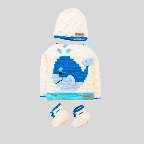 Handmade Fish Sweater Set- Off White & Blue