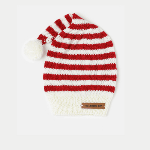 Handmade Striped Cap- Off White & Red