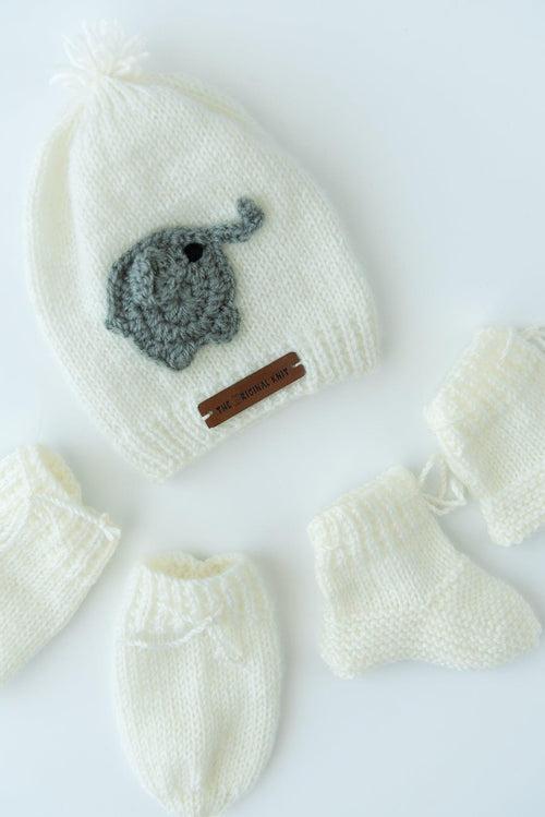 Elephant Patch Handmade Sweater Set- Off White