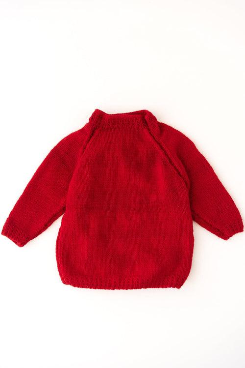 Elephant Patch Handmade Sweater Set- Red