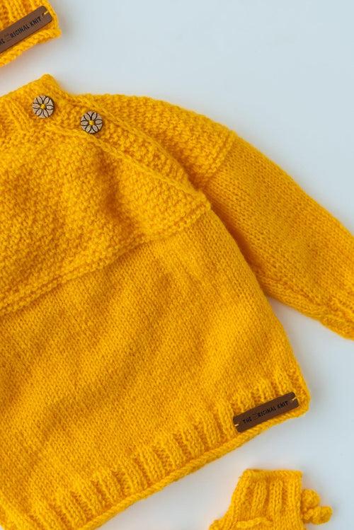 Self Design Handmade Sweater Set- Yellow