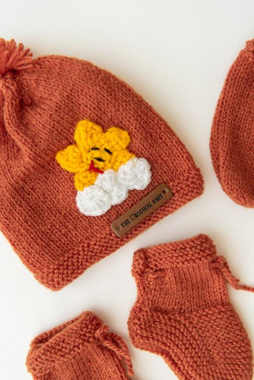 Unisex Kids Handmade Sun & Cloud Sweater Set - Mustard