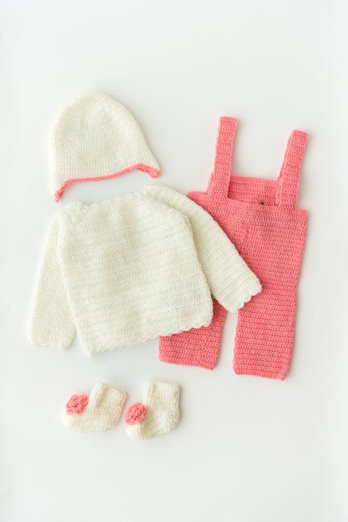 Blossom Dreams Dungaree Set - Off White & Pink