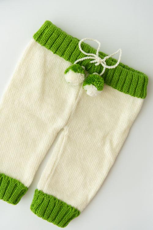 Teddy Patch Sweater & Pant Set- Green & Cream