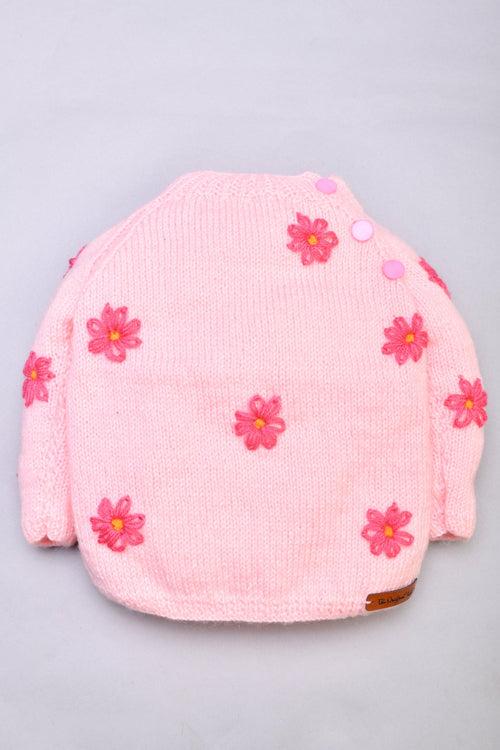 Handmade Flower Embroidered Sweater- Pink