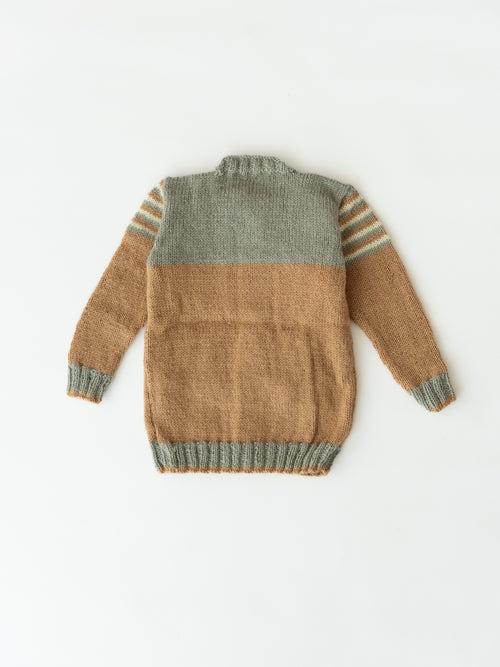 Handmade Self Design Sweater- Beige & Grey