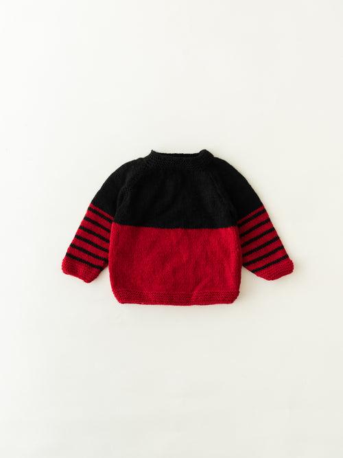 Unisex Handmade Self Design Sweater- Red & Black