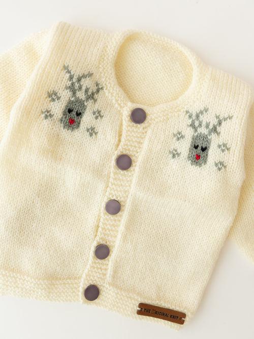 Reindeer Pattern Sweater Set with Dungaree - Grey & Cream