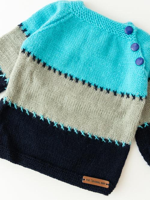 Embroidered Handmade Sweater Set- Blue & Grey