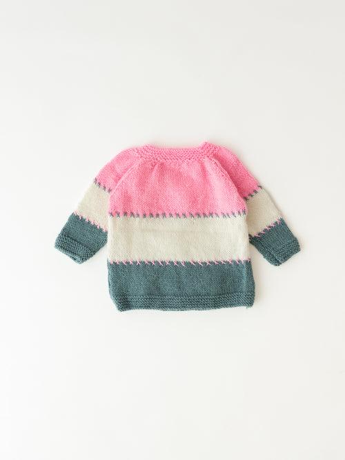 Embroidered Handmade Sweater Set- Baby Pink & Grey