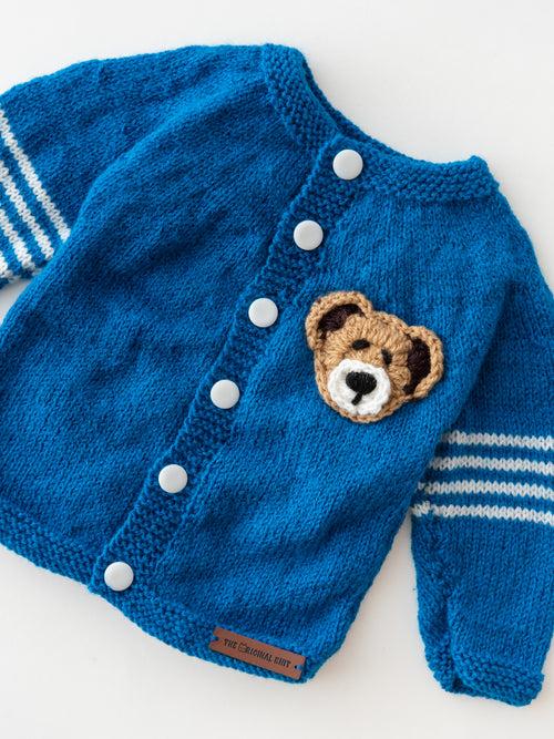 Handmade Teddy Embellished Sweater Set- Blue