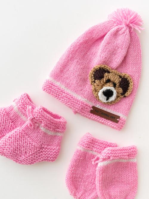 Handmade Teddy Embellished Sweater Set- Baby Pink