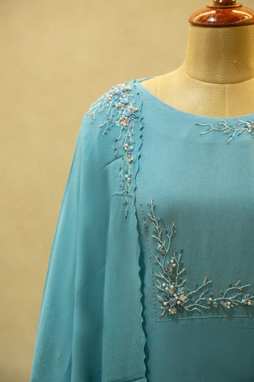 Teal Blue Georgette Semi Stitched Salwar Set