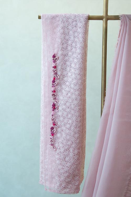 Pastel Pink Organza Saree