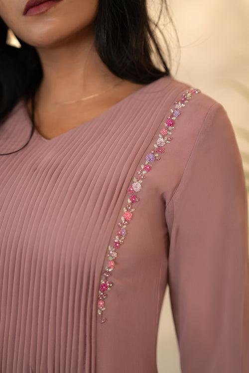 Onion Pink Crape Georgette Kurthi