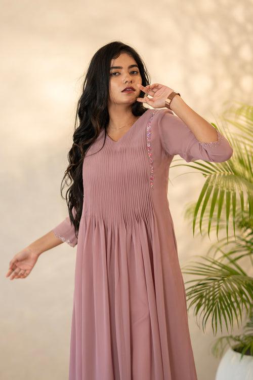 Onion Pink Crape Georgette Kurthi