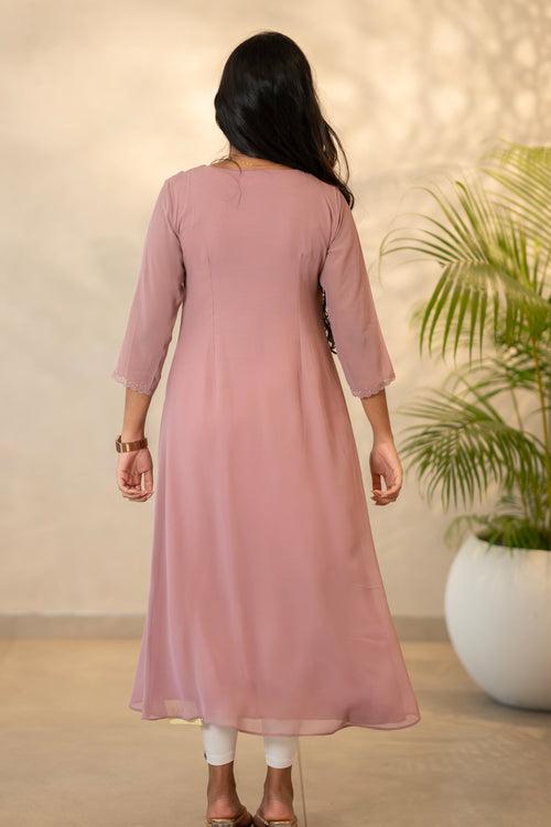 Onion Pink Crape Georgette Kurthi