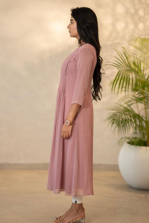 Onion Pink Crape Georgette Kurthi