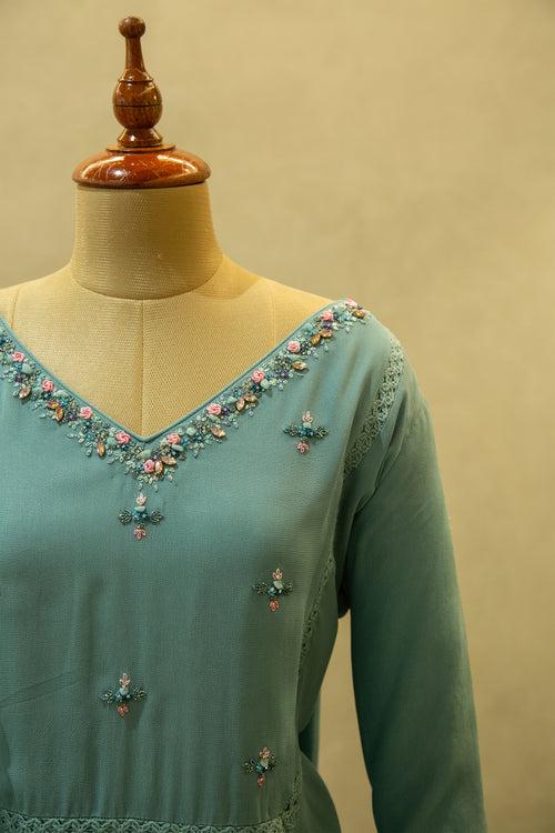 Tiffany Blue Semi Stitched Salwar Set