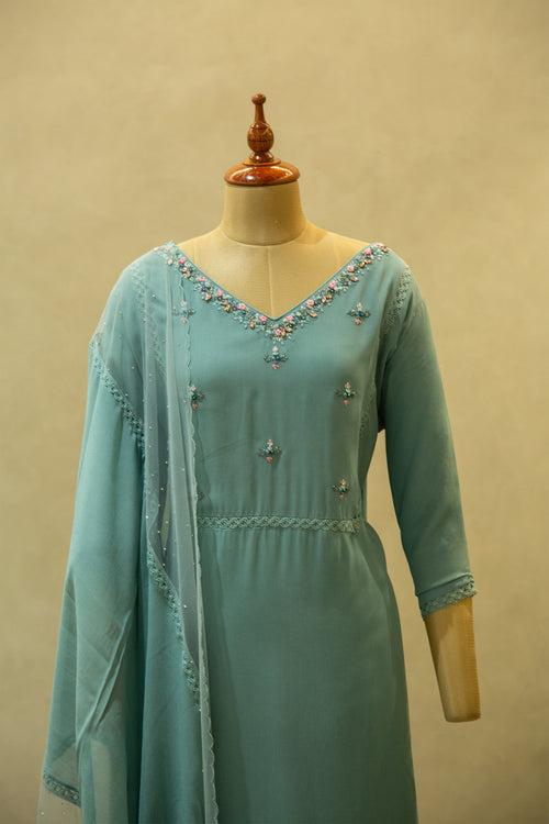 Tiffany Blue Semi Stitched Salwar Set