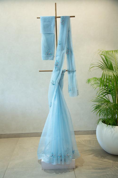 Organza Hand Embroidered Saree