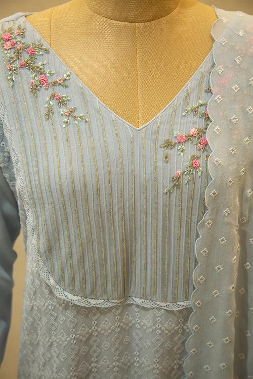 Embroidered Georgette Semi Stitched Salwar Set