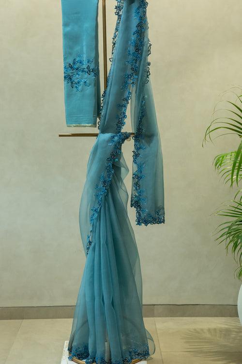 Ice Blue Pure Organza Saree