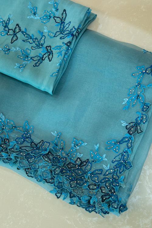 Ice Blue Pure Organza Saree