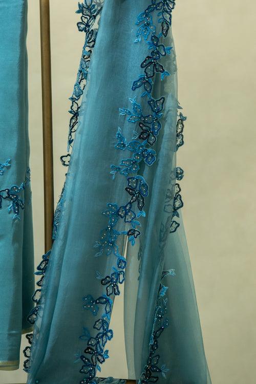 Ice Blue Pure Organza Saree