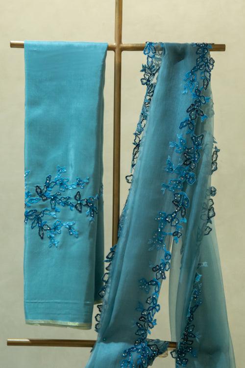 Ice Blue Pure Organza Saree