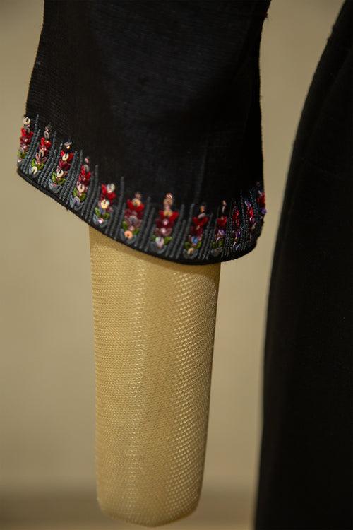 Hand Embroidered Black Semi- Stitched Salwar Set