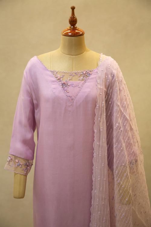 Lavender Georgette Semi- Stitched Salwar Set