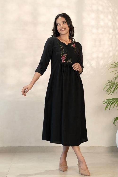 Black Handloom Cotton Frock