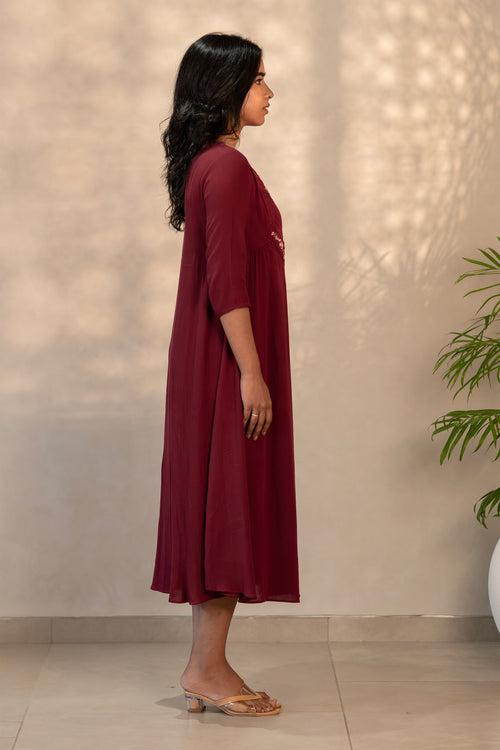 Maroon Wrinkled Rayon  Kurti