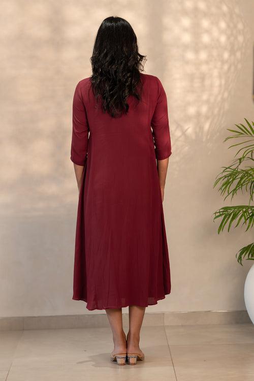 Maroon Wrinkled Rayon  Kurti