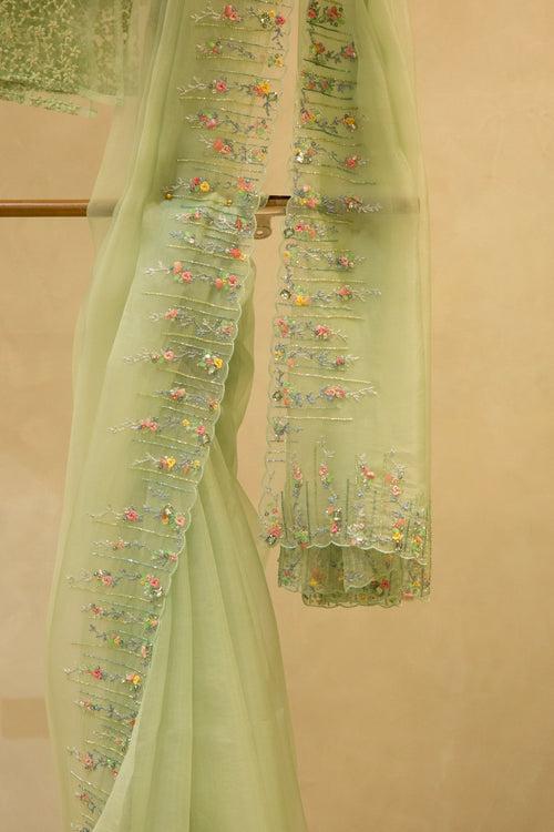 Hand Embroidered Organza Saree