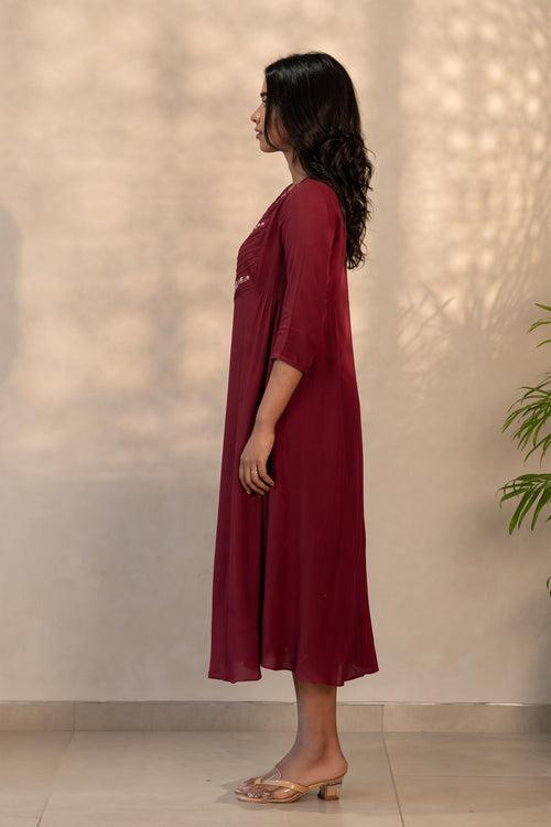 Maroon Wrinkled Rayon  Kurti