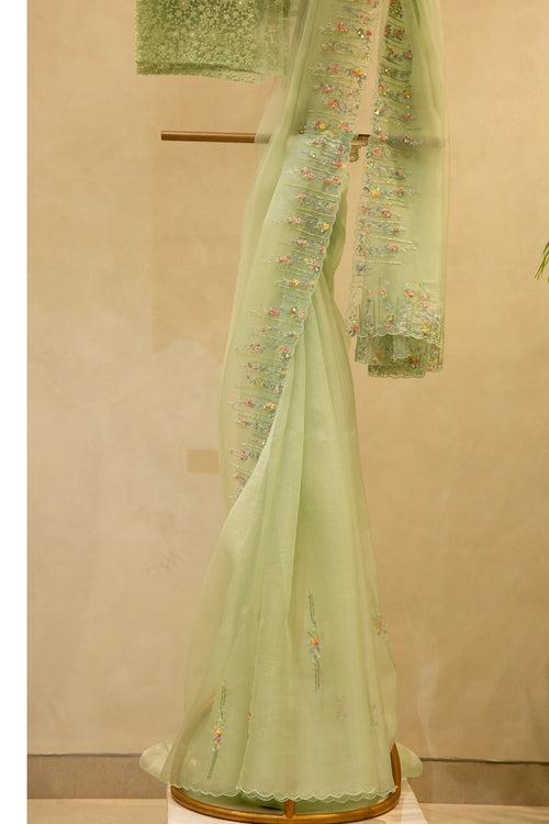 Hand Embroidered Organza Saree