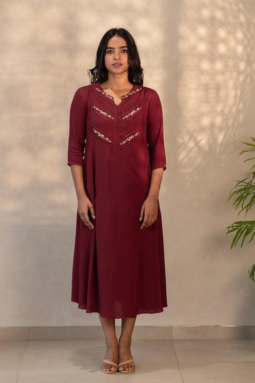 Maroon Wrinkled Rayon  Kurti