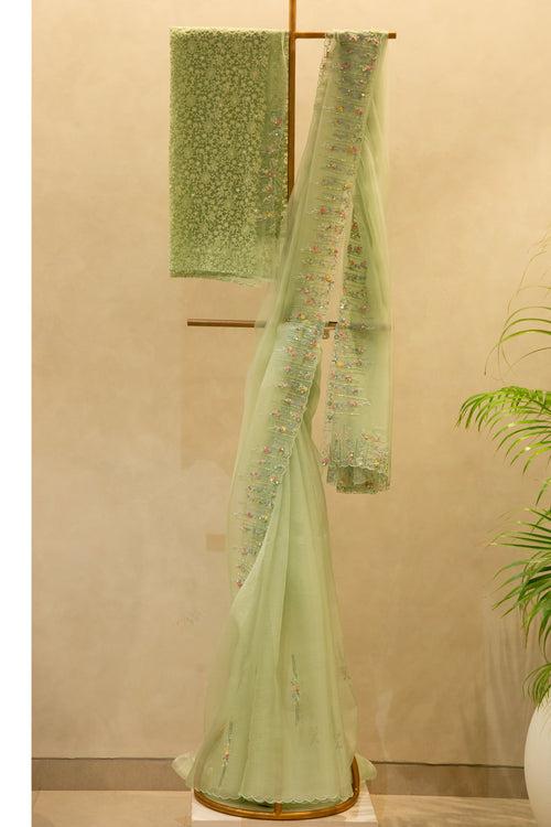 Hand Embroidered Organza Saree