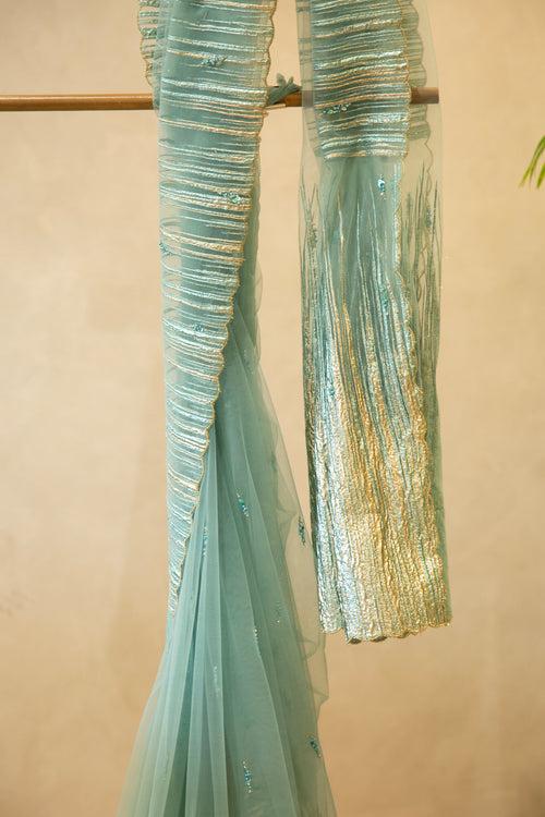 Aqua Blue Turkish Organza Saree