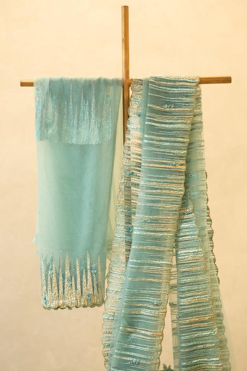 Aqua Blue Turkish Organza Saree