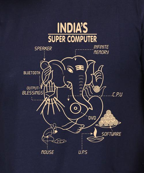 The Super Computer - Premium Round Neck Cotton Tees for Men - Navy Blue